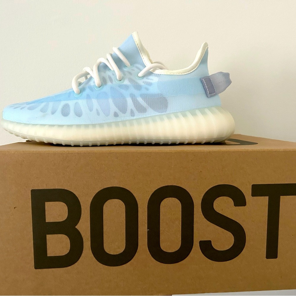 White and Blue Yeezy Boost 350